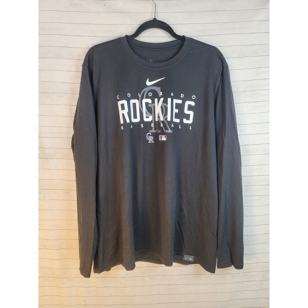 COLORADO ROCKIES MLB THE NIKE DRI FIT LONG SLEEVE IN BLACK, SZ XL
